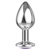 Большая серебристая анальная пробка Diamond Purple Sparkle Large с фиолетовым кристаллом - 8 см. - Lola Games - купить с доставкой в Волгодонске