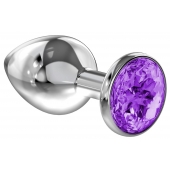 Большая серебристая анальная пробка Diamond Purple Sparkle Large с фиолетовым кристаллом - 8 см. - Lola Games - купить с доставкой в Волгодонске