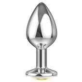 Большая серебристая анальная пробка Diamond Yellow Sparkle Large с жёлтым кристаллом - 8 см. - Lola Games - купить с доставкой в Волгодонске