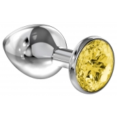 Большая серебристая анальная пробка Diamond Yellow Sparkle Large с жёлтым кристаллом - 8 см. - Lola Games - купить с доставкой в Волгодонске