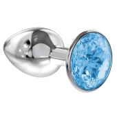 Малая серебристая анальная пробка Diamond Light blue Sparkle Small с голубым кристаллом - 7 см. - Lola Games - купить с доставкой в Волгодонске