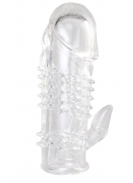 Прозрачная гелевая насадка с шипами и клиторальным отростком - 13 см. - Toyfa Basic - в Волгодонске купить с доставкой