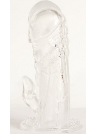 Прозрачная гелевая насадка с клиторальным отростком - 13 см. - Toyfa Basic - в Волгодонске купить с доставкой