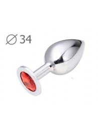 Коническая серебристая анальная втулка с красным кристаллом - 8,2 см. - Anal Jewelry Plug - купить с доставкой в Волгодонске