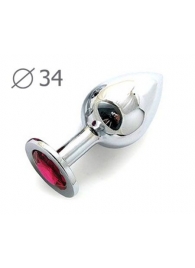 Коническая серебристая анальная втулка с малиновым кристаллом - 8,2 см. - Anal Jewelry Plug - купить с доставкой в Волгодонске