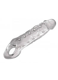 Прозразная закрытая насадка на пенис с поддержкой мошонки Clearly Ample Penis Enhancer - 22 см. - XR Brands - в Волгодонске купить с доставкой