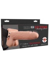 Телесный перезаряжаемый вибрострапон 7  Hollow Rechargeable Strap-on with Balls - 20,3 см. - Pipedream - купить с доставкой в Волгодонске
