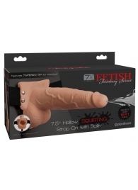 Телесный полый страпон с имитацией эякуляции 7.5  Hollow Squirting Strap-On with Balls Flesh - 21,6 см. - Pipedream - купить с доставкой в Волгодонске