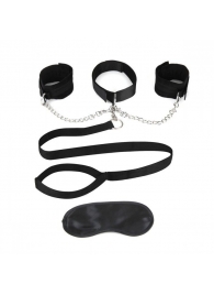 Чёрный ошейник с наручниками и поводком Collar Cuffs   Leash Set - Lux Fetish - купить с доставкой в Волгодонске