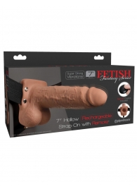 Кофейный перезаряжаемый вибрострапон 7  Hollow Rechargeable Strap-on with Balls - 20,3 см. - Pipedream - купить с доставкой в Волгодонске