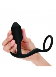 Черное эрекционное кольцо с анальным плагом Snug   Tug - b-Vibe - в Волгодонске купить с доставкой