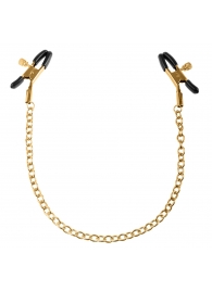 Чёрные с золотом зажимы на соски Gold Chain Nipple Clamps - Pipedream - купить с доставкой в Волгодонске