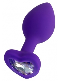 Фиолетовая анальная втулка Diamond Heart с прозрачным кристаллом - 7 см. - ToyFa - купить с доставкой в Волгодонске