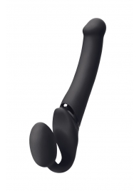 Черный безремневой вибрострапон Silicone Bendable Strap-On M - Strap-on-me - купить с доставкой в Волгодонске