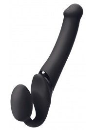Черный безремневой вибрострапон Silicone Bendable Strap-On M - Strap-on-me - купить с доставкой в Волгодонске