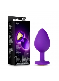 Фиолетовая анальная пробка Bling Plug Medium с золотистым стразом - 8,3 см. - Blush Novelties - купить с доставкой в Волгодонске