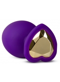 Фиолетовая анальная пробка Bling Plug Large с золотистым стразом - 9,5 см. - Blush Novelties - купить с доставкой в Волгодонске