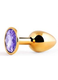 Золотистая анальная пробка с фиолетовым стразом - 7,2 см. - Anal Jewelry Plug - купить с доставкой в Волгодонске