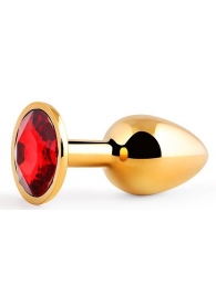 Золотистая анальная пробка с красным стразом - 7,2 см. - Anal Jewelry Plug - купить с доставкой в Волгодонске