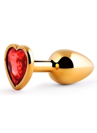 Золотистая анальная пробка с красным стразом-сердечком - 7 см. - Anal Jewelry Plug - купить с доставкой в Волгодонске