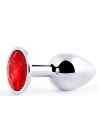 Серебристая анальная пробка с красным стразом - 7,2 см. - Anal Jewelry Plug - купить с доставкой в Волгодонске