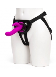 Лиловый страпон Rechargeable Vibrating Strap-On Harness Set - 17,6 см. - Happy Rabbit - купить с доставкой в Волгодонске