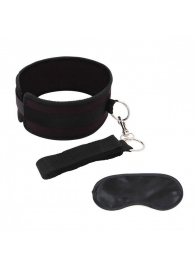 Черный ошейник с длинным поводком Collar and Leash Set - Lux Fetish - купить с доставкой в Волгодонске