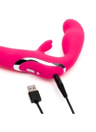 Ярко-розовый безремневой страпон Rechargeable Vibrating Strapless Strap-On - Happy Rabbit - купить с доставкой в Волгодонске