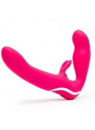 Ярко-розовый безремневой страпон Rechargeable Vibrating Strapless Strap-On - Happy Rabbit - купить с доставкой в Волгодонске