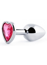 Серебристая анальная пробка с малиновым кристаллом-сердечком - 7 см. - Anal Jewelry Plug - купить с доставкой в Волгодонске