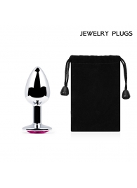Серебристая анальная пробка с малиновым кристаллом - 7,2 см. - Anal Jewelry Plug - купить с доставкой в Волгодонске