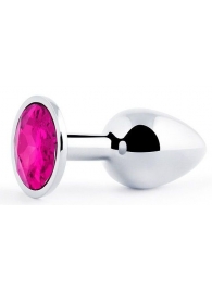Серебристая анальная пробка с малиновым кристаллом - 7,2 см. - Anal Jewelry Plug - купить с доставкой в Волгодонске