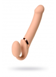 Телесный безремневой вибрострапон Vibrating Bendable Strap-On L - Strap-on-me - купить с доставкой в Волгодонске