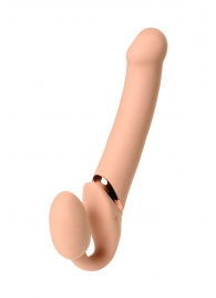 Телесный безремневой вибрострапон Vibrating Bendable Strap-On L - Strap-on-me - купить с доставкой в Волгодонске