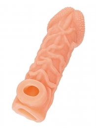 Телесная закрытая насадка с венками Cock Sleeve Size S - 13,8 см. - KOKOS - в Волгодонске купить с доставкой