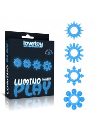 Набор из 4 голубых, светящихся в темноте эрекционных колец Lumino Play - Lovetoy - в Волгодонске купить с доставкой