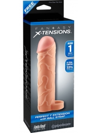 Телесная насадка с кольцом Perfect 1 Extension with Ball Strap - 17 см. - Pipedream - в Волгодонске купить с доставкой