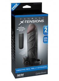 Чёрная вибронасадка с кольцом Vibrating Real Feel 2 Extension - 16 см. - Pipedream - в Волгодонске купить с доставкой