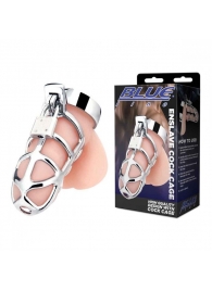 Серебристая металлическая клетка для члена с замком Enslave Cock Cage - BlueLine - купить с доставкой в Волгодонске