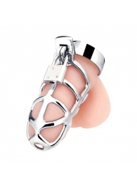 Серебристая металлическая клетка для члена с замком Enslave Cock Cage - BlueLine - купить с доставкой в Волгодонске