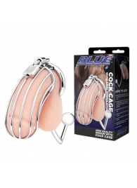 Серебристая металлическая клетка с анальным стимулятором Cock Cage - BlueLine - купить с доставкой в Волгодонске
