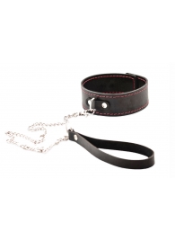 Черный широкий ошейник с красной строчкой и поводком - Crazy Handmade - купить с доставкой в Волгодонске