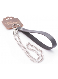 Серебристый металлический поводок с кожаной черной ручкой - 80 см. - Crazy Handmade - купить с доставкой в Волгодонске