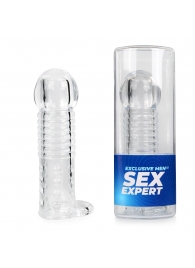 Прозрачная рельефная насадка-реалистик с петлей для мошонки - 13,5 см. - Sex Expert - в Волгодонске купить с доставкой