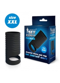 Черная открытая насадка на пенис с кольцом для мошонки XXL-size - 9,4 см. - Sex Expert - в Волгодонске купить с доставкой