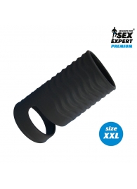 Черная открытая насадка на пенис с кольцом для мошонки XXL-size - 9,4 см. - Sex Expert - в Волгодонске купить с доставкой