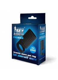 Черная открытая насадка на пенис с кольцом для мошонки XXXL-size - 9,9 см. - Sex Expert - в Волгодонске купить с доставкой