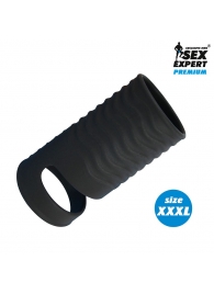 Черная открытая насадка на пенис с кольцом для мошонки XXXL-size - 9,9 см. - Sex Expert - в Волгодонске купить с доставкой