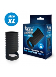 Черная открытая насадка на пенис с кольцом для мошонки XL-size - 8,9 см. - Sex Expert - в Волгодонске купить с доставкой