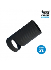 Черная открытая насадка на пенис с кольцом для мошонки XL-size - 8,9 см. - Sex Expert - в Волгодонске купить с доставкой